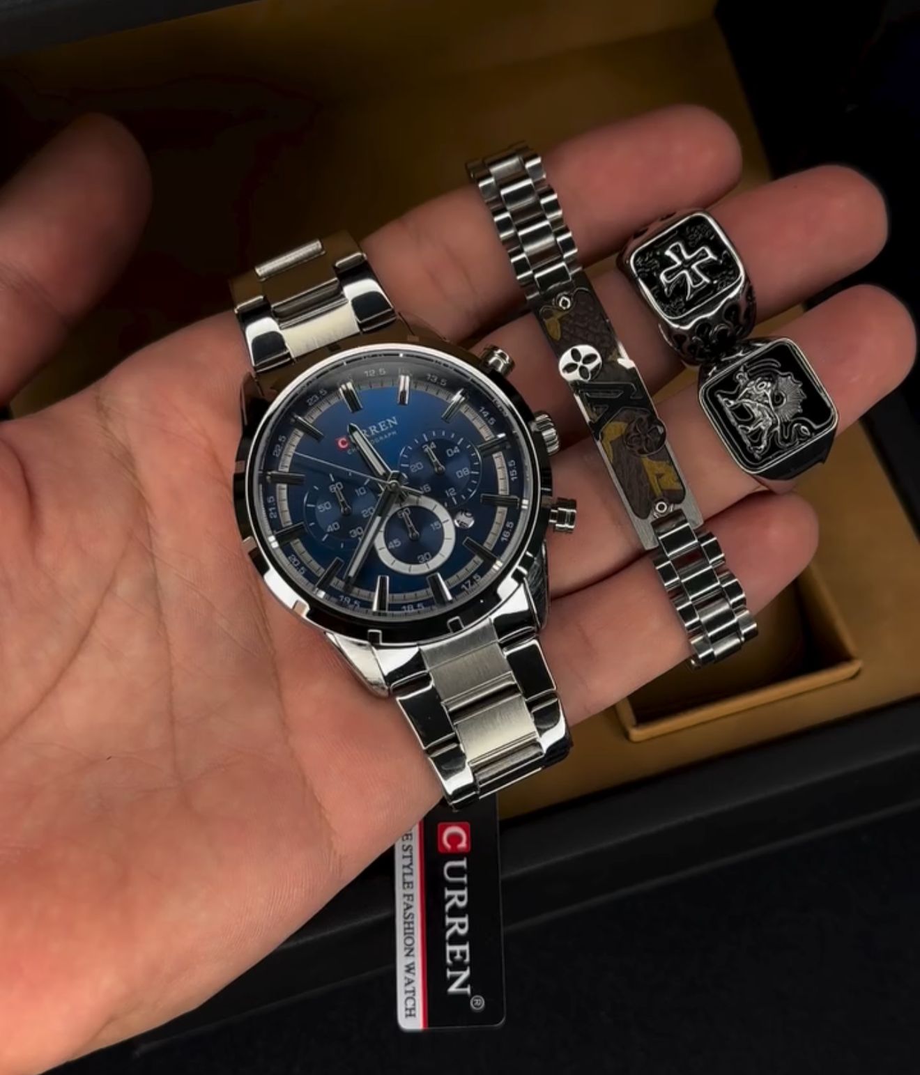 ⌚💍 Citizen Automatic Watch, Bracelet & Couple Rings Set 💎✨
